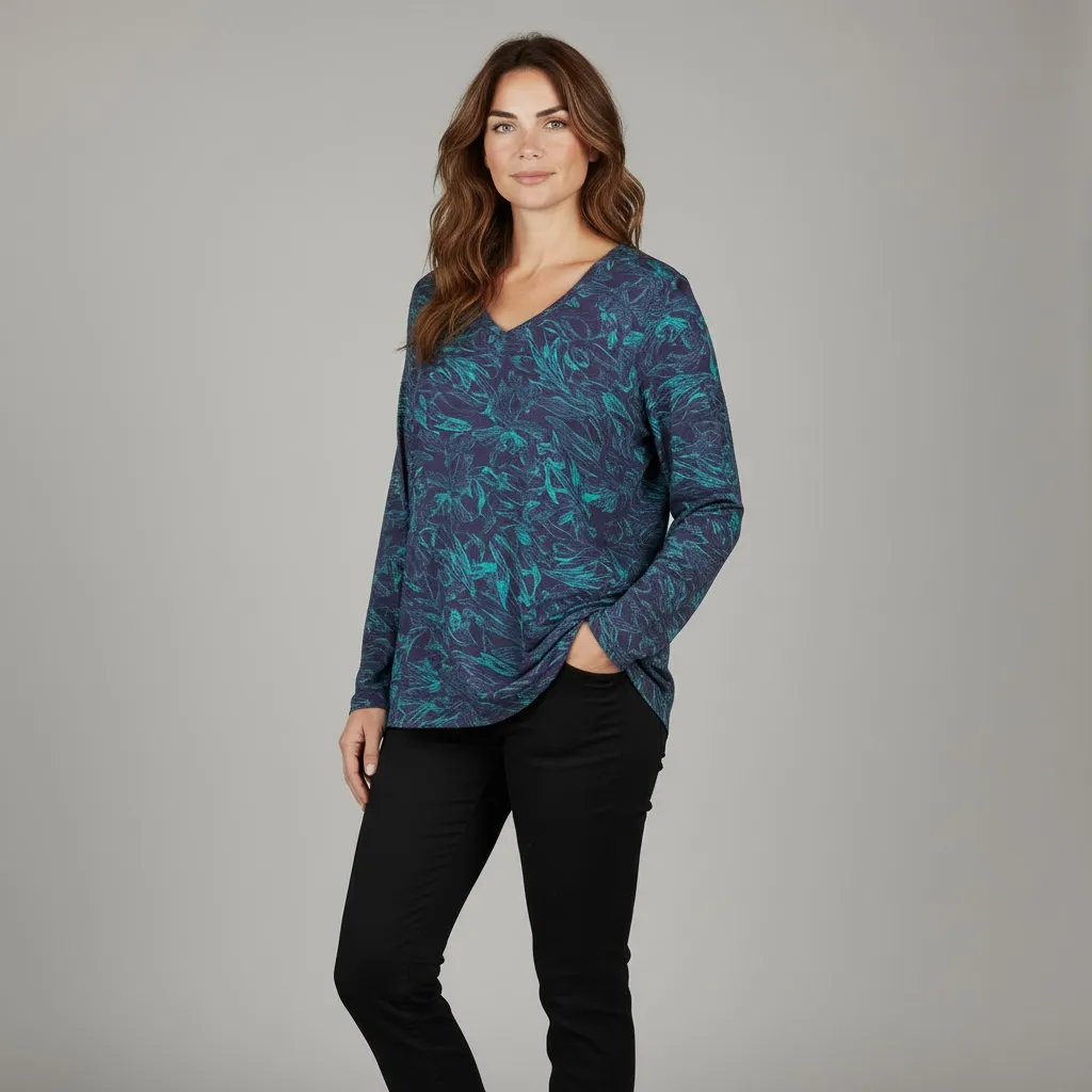 Top Feuillage Bleu Nuit