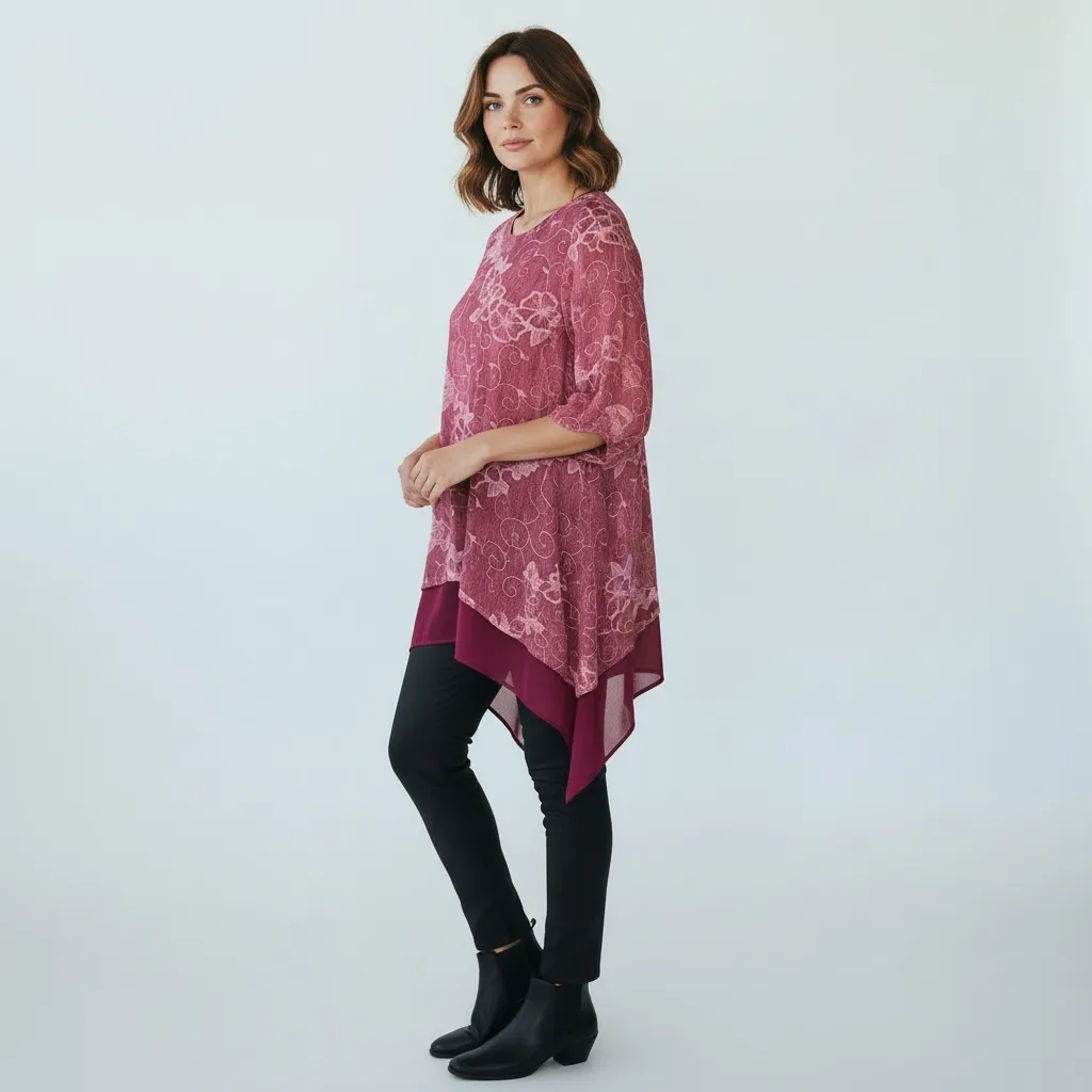 Tunique Florale Voile Asymétrique