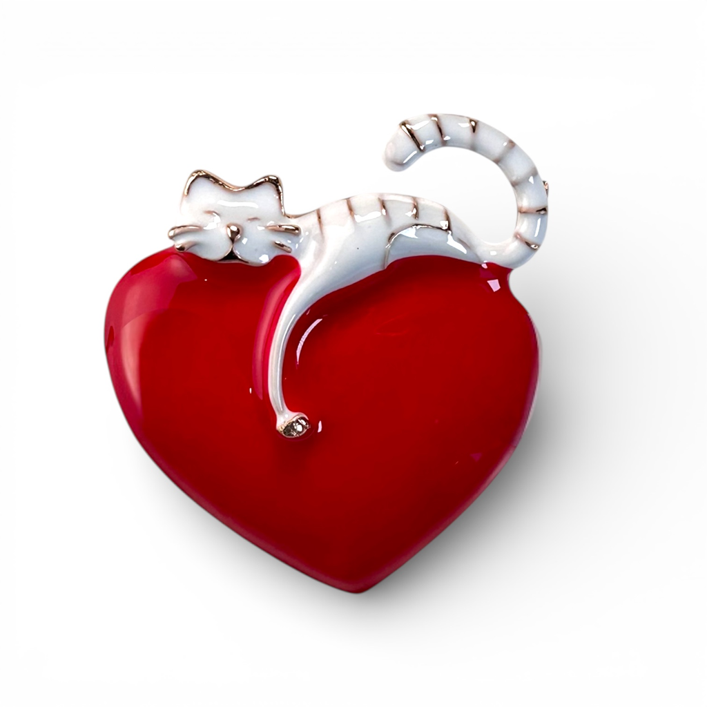 Broche Cœur et Chat dormeur
