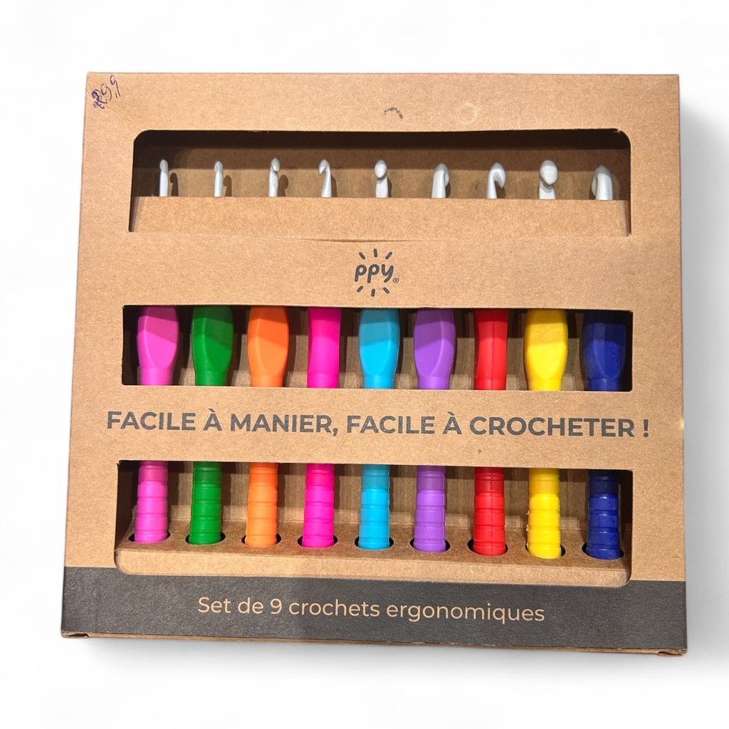 Set de 9 crochets ergonomiques multicolores 