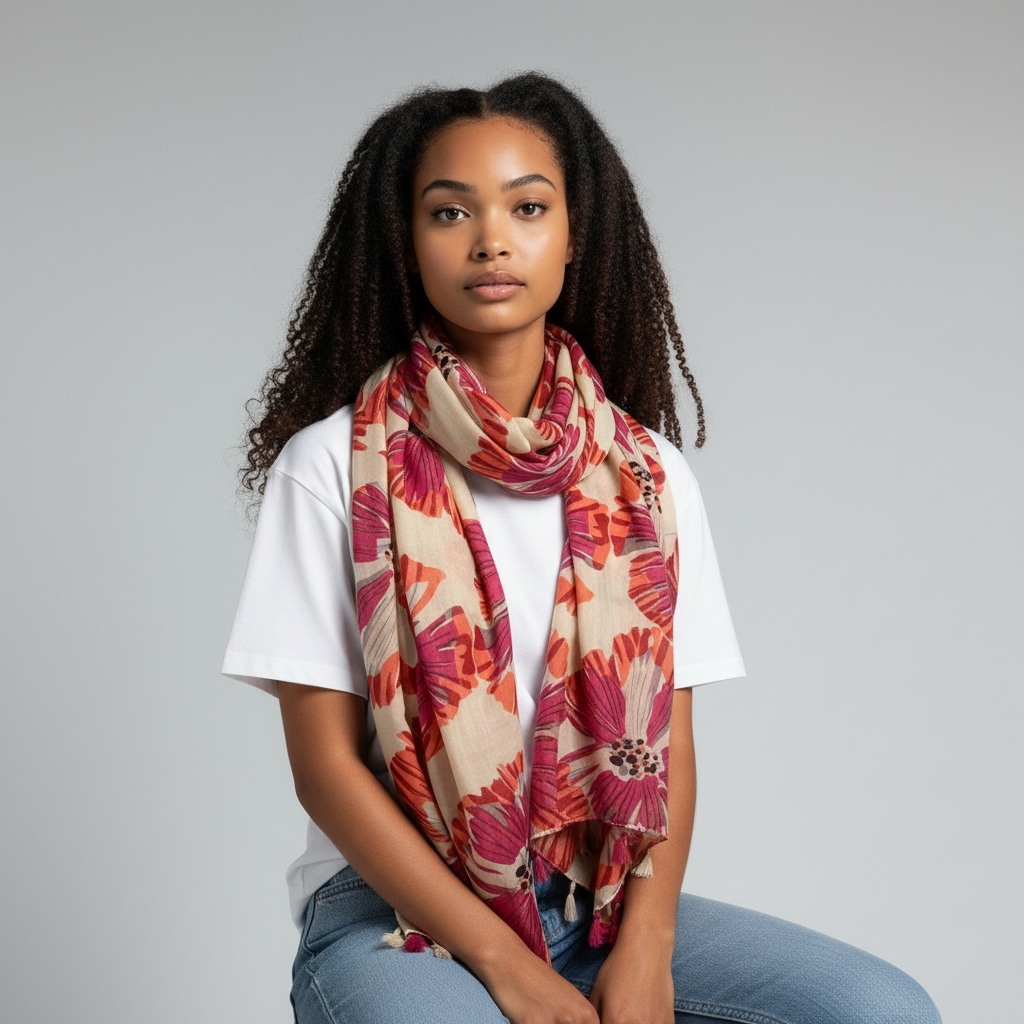 Grande écharpe imprimée Frange délicate