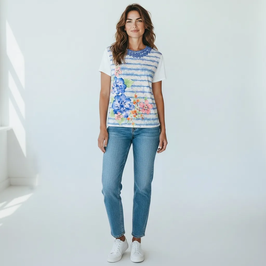 T-shirt Fleur de Rivage (Bleu, S)
