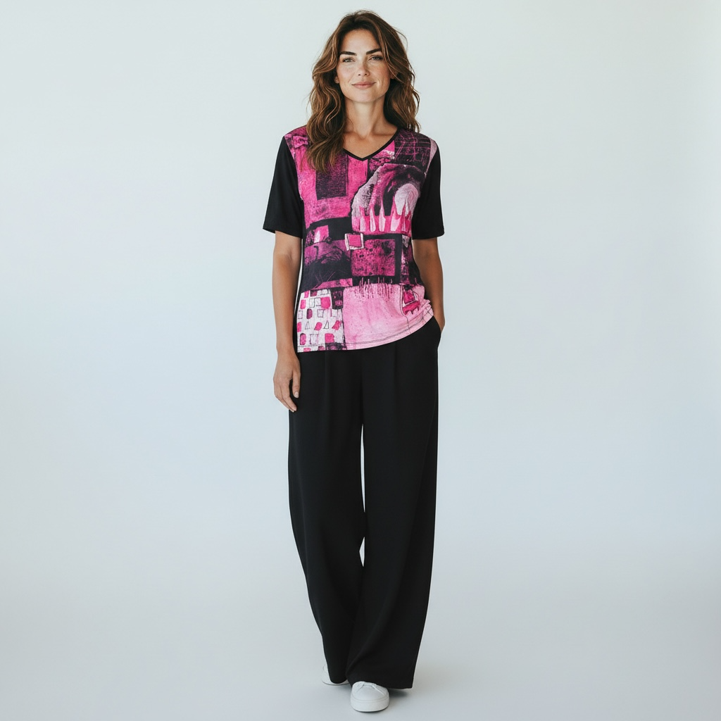 T-shirt Graphik Élégance Casamia (Fushia/ noir, S)