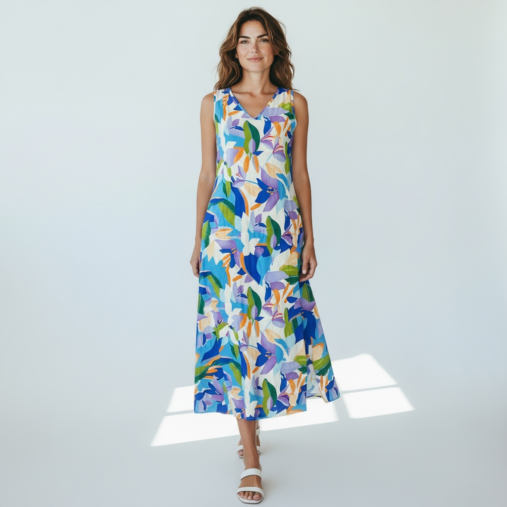 Robe Évasion Coton Florale (Bleu, S)
