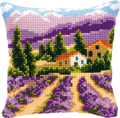 Kit coussin au point de croix (La Provence champs de lavandes)