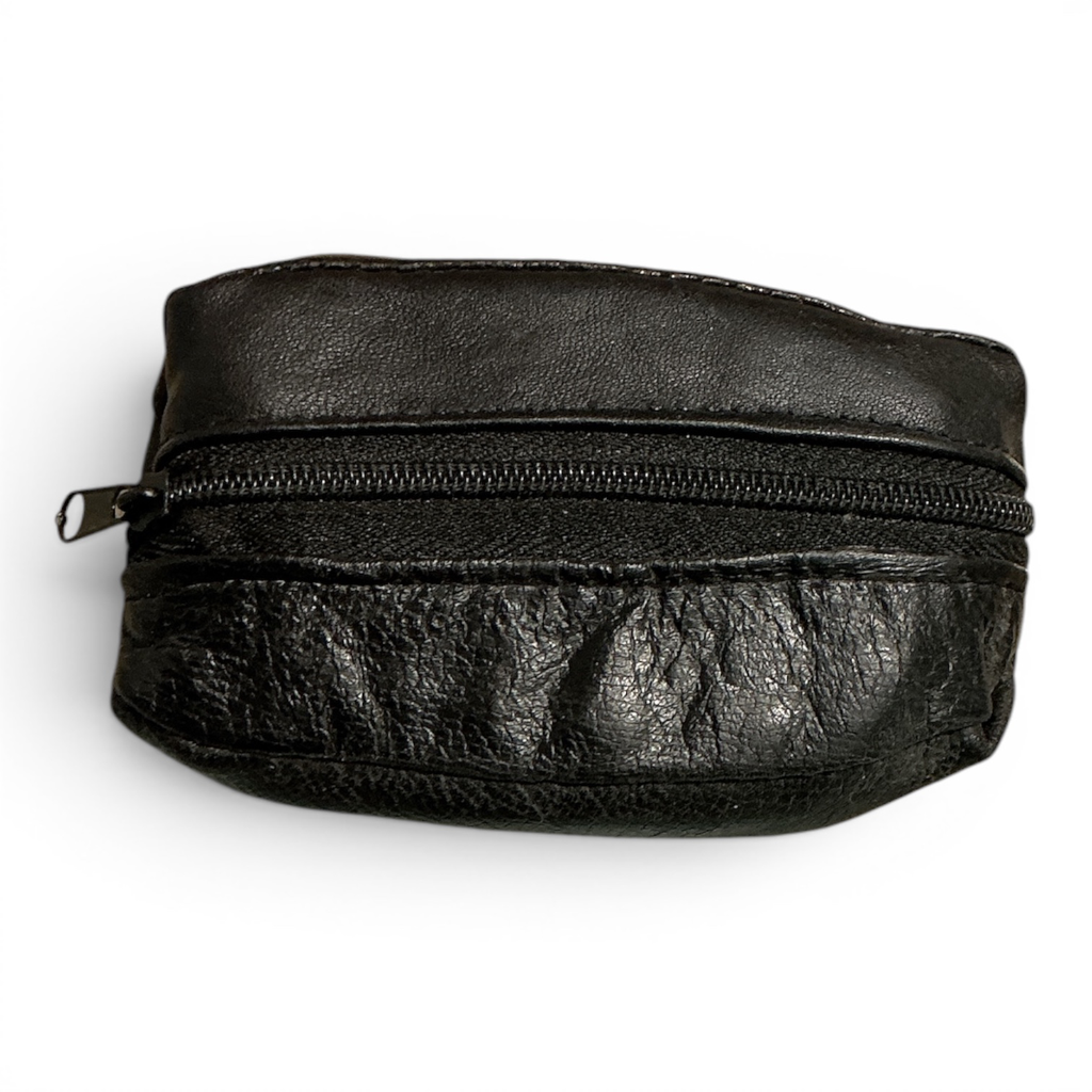 Porte-monnaie double zip cuir (Noir)