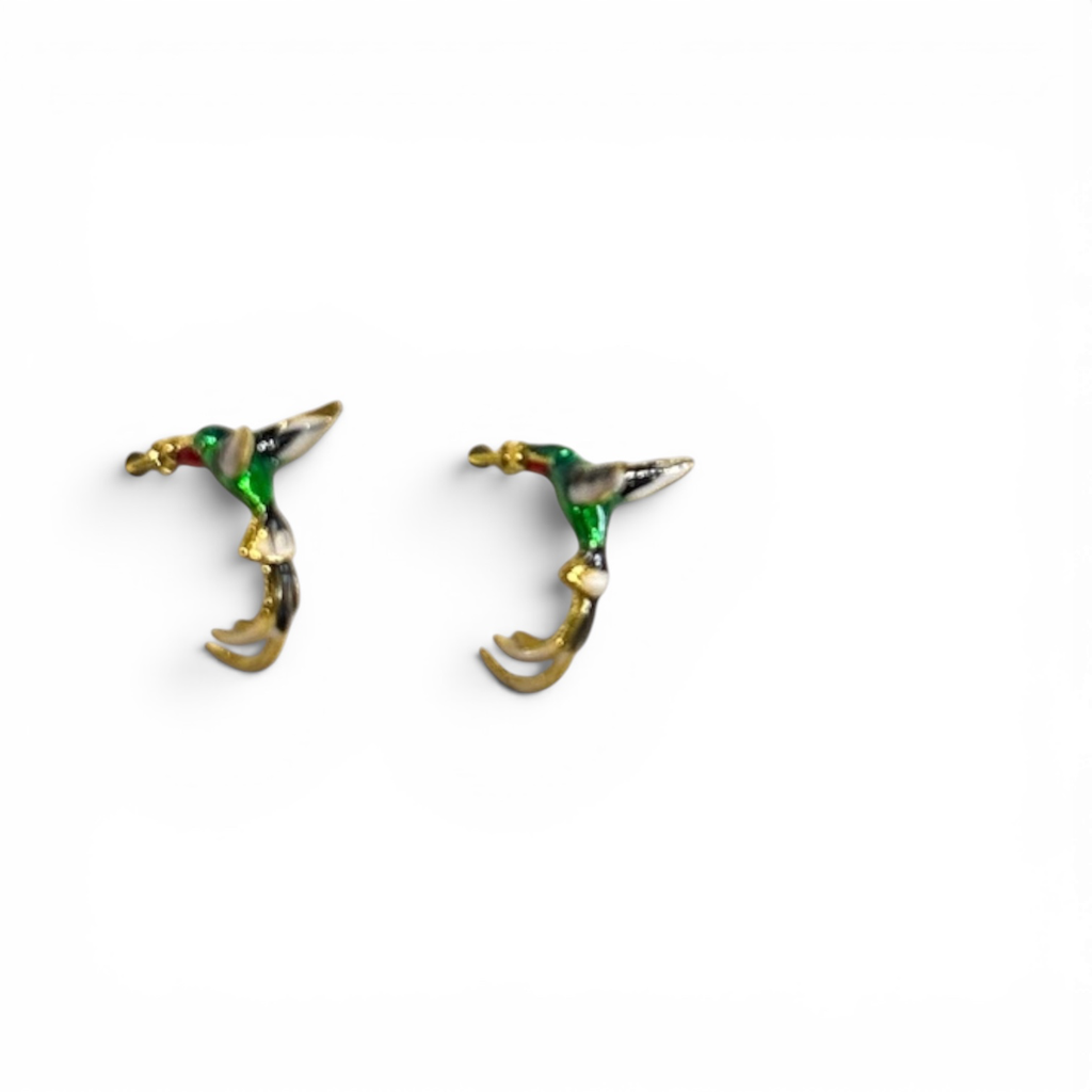 Boucles d’oreilles Colibris Émaillés vert émeraude