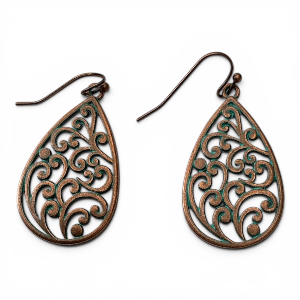 Boucles d’oreilles Cuivre Bohème (1.Goutte Arabesque)