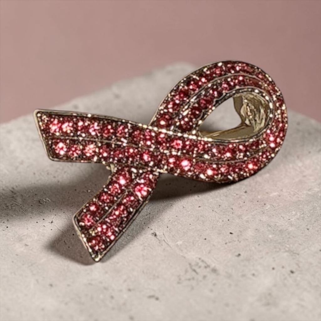 Broche Octobre Rose-Ruban Rose en strass