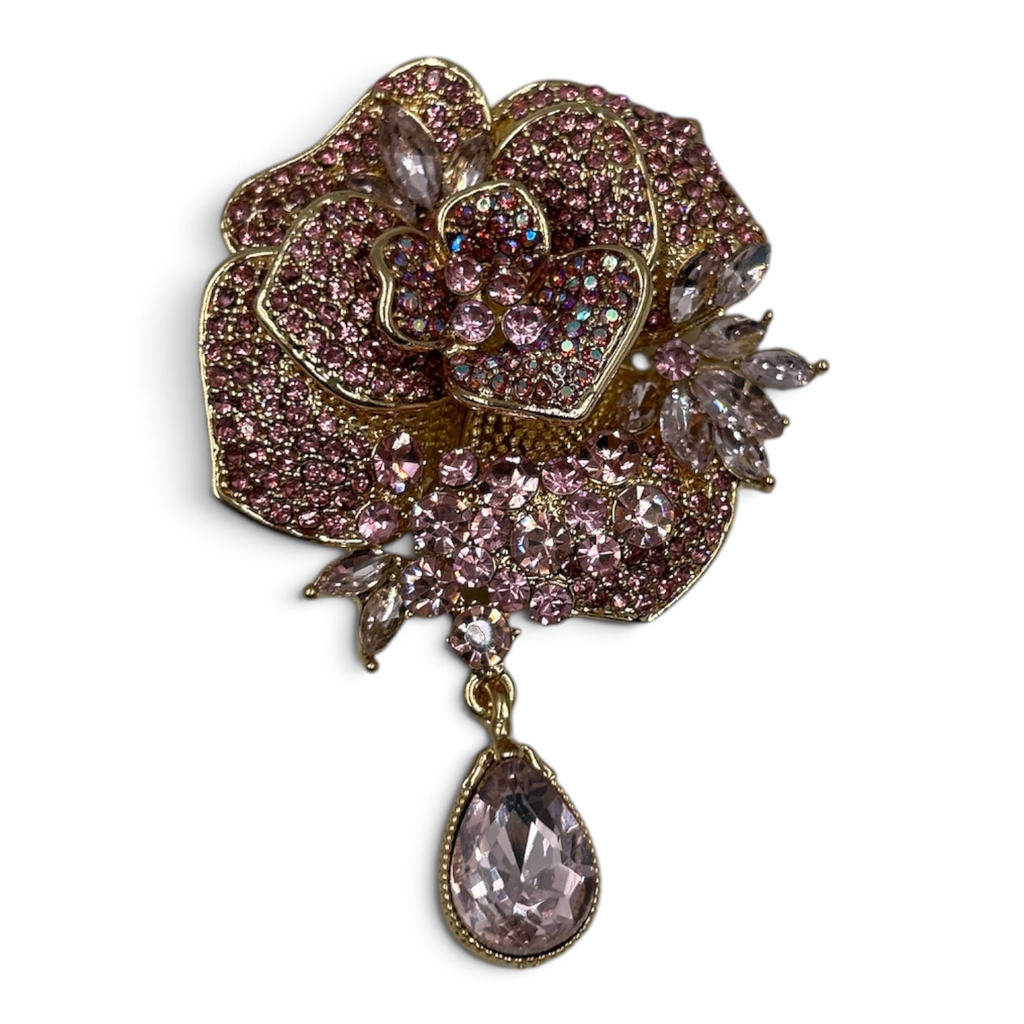 Grande broche Rose en strass-Bijou 2 en 1 (Rosee)