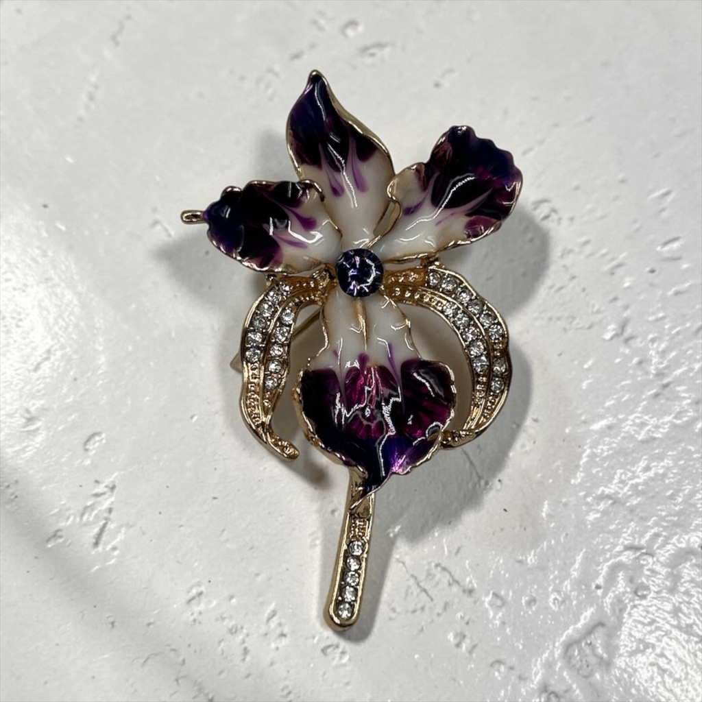 Broche Orchidée émail et strass