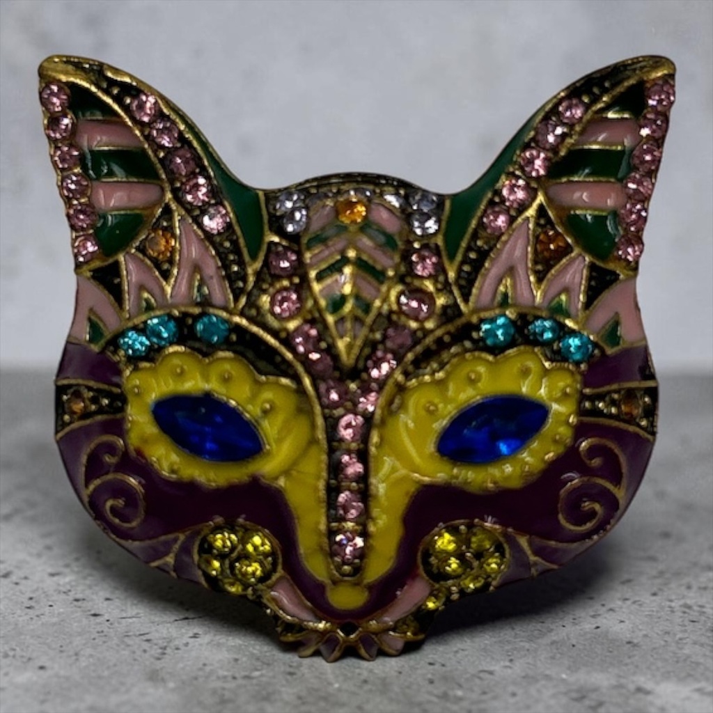 Broche Baroque émail et strass Chat