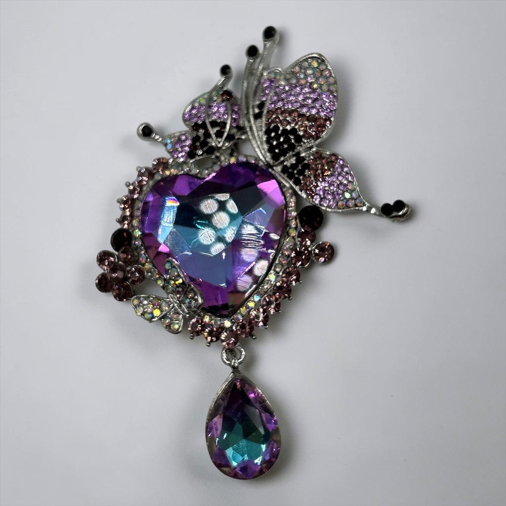 Grande Broche Baroque Cœur et Papillons strass