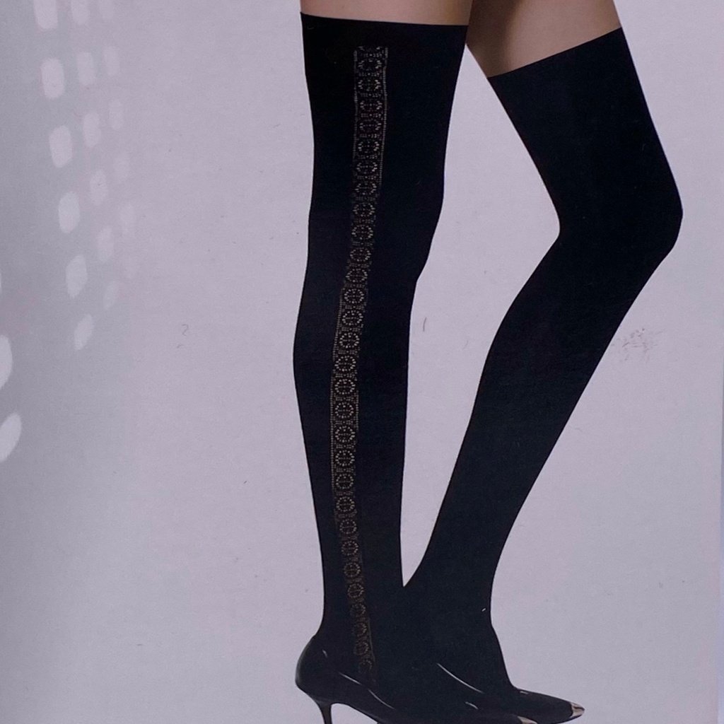 Bas noir opaque fantaisie style hautes chaussettes