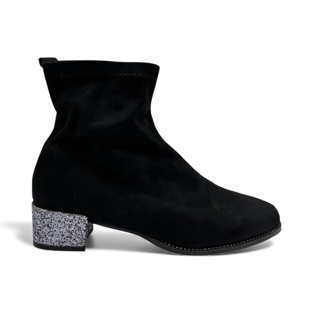 Bottillons à talons paillettes argent