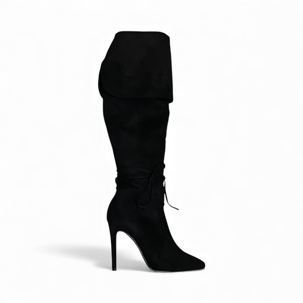 Bottes-cuissardes en suédine à talons hauts