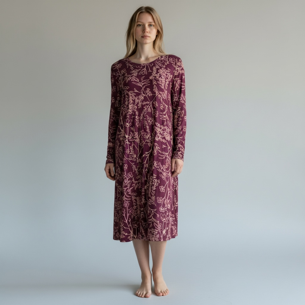 Robe de nuit Fleurs bordeau Ringella