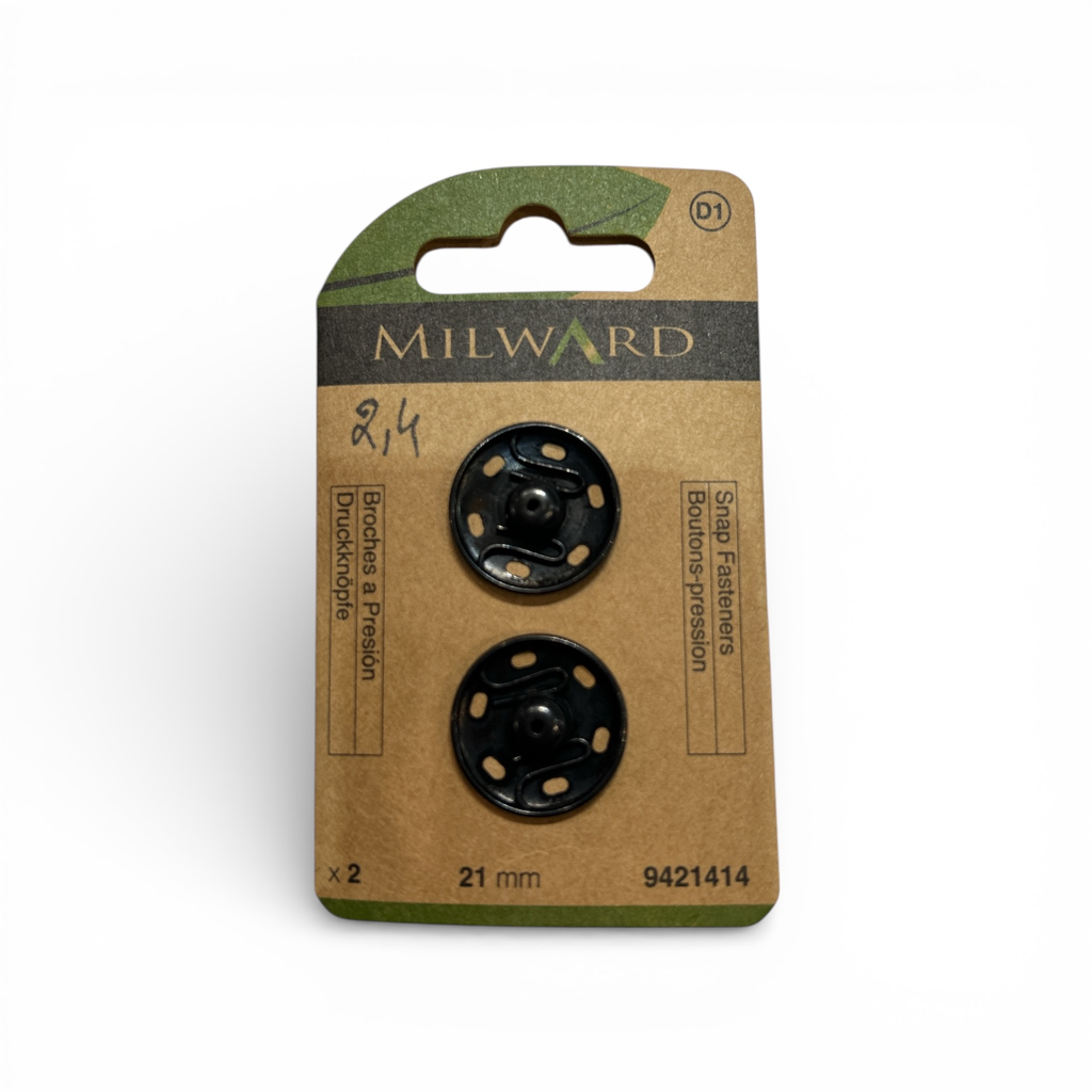 Boutons-pression métal 21 mm (2 pièces, Noir)