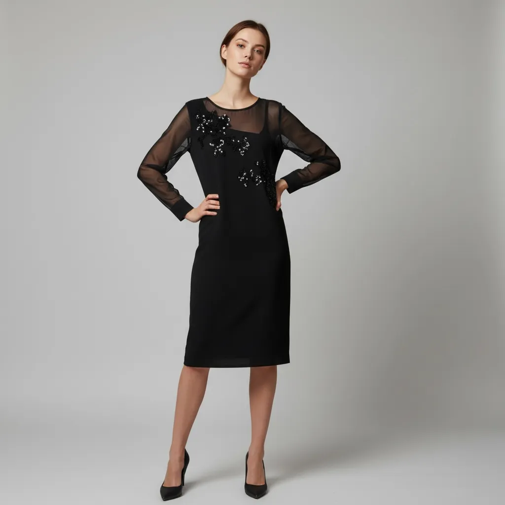 Robe Broderies Roses Sélène (46, Noir)