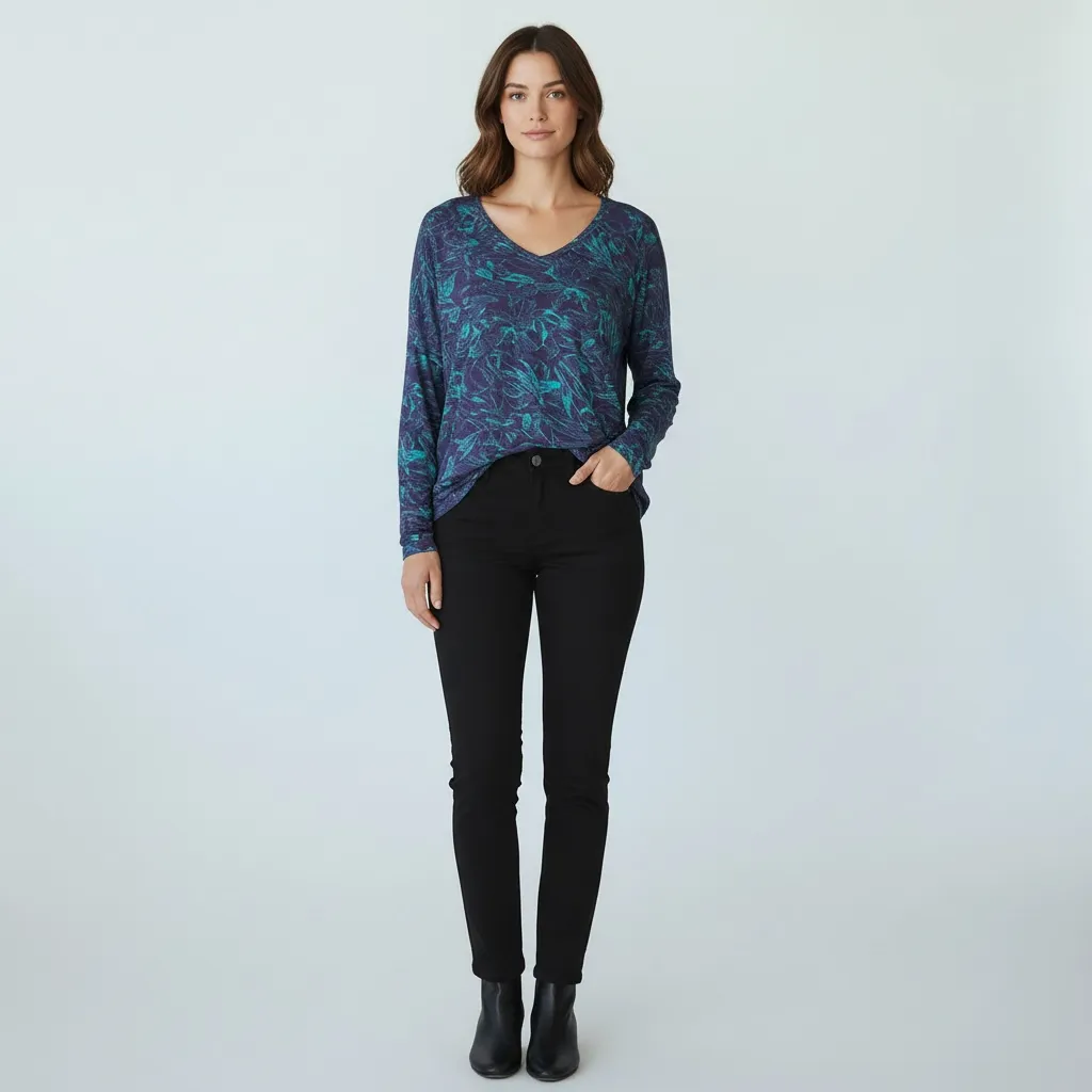 Top Feuillage Bleu Nuit