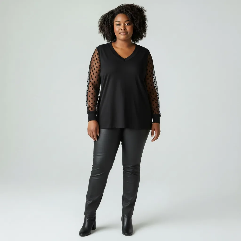 Top Noir Manches Plumetis Élisa