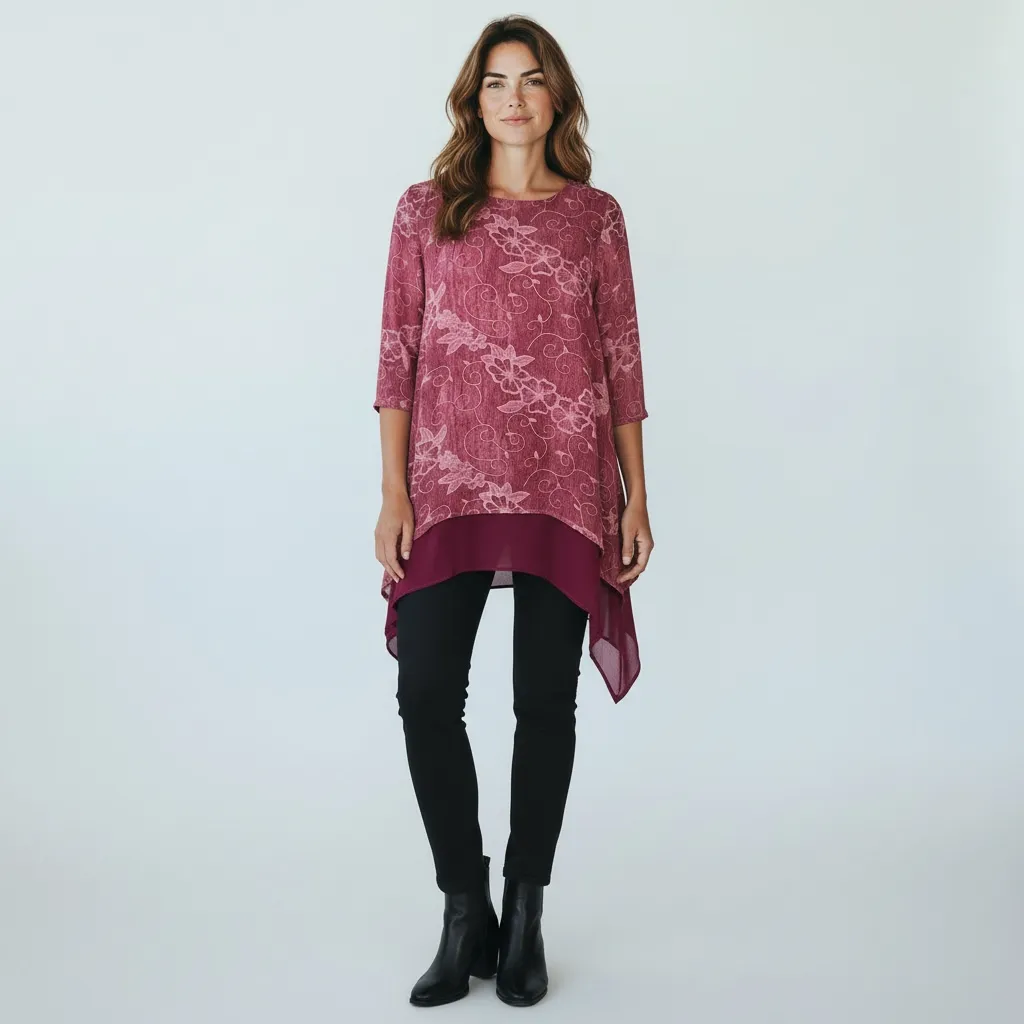Tunique Florale Voile Asymétrique