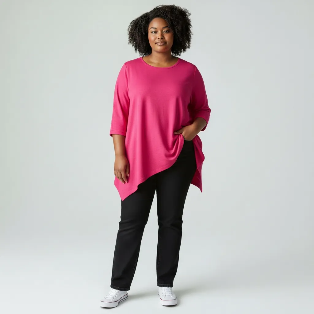 Tunique Fluide Asymétrique Rose Fuchsia (48)