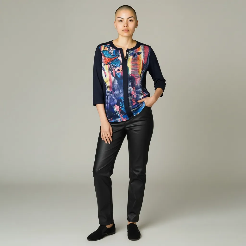 Top Boutonné Imprimé Graphique Aurora